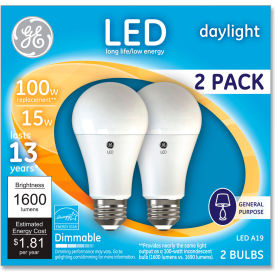 General Electric Co. 93127672 100W Led Bulbs, 15 W, A19, Daylight, 2/Pack image.