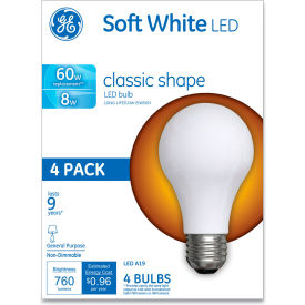 General Electric Co. 99190*****##* Classic Led Soft White Non-Dim A19 Light Bulb, 8 W, 4/Pack image.