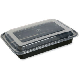 Microwavable Food Container with Lid, 32 oz. Capacity, 8-13/16"L x 6"W x 2-1/4"H, Black/Clear, 150/Case view 2