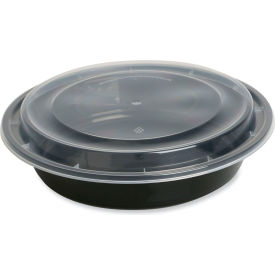 Microwavable Food Container with Lid, 48 oz. Cap, 8-7/8" Dia. x 2-1/4"H, Black/Clear, 150/Carton view 2