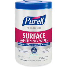 United Stationers Supply 9341-06 Purell® Foodservice Surface Sanitizing Wipes, 1-Ply, 10"L x 7"W, White, Pack of 660 image.