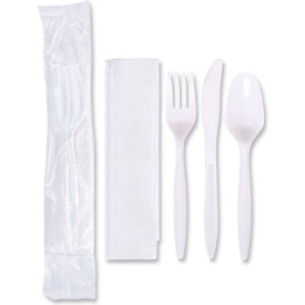 Economy Cutlery Kit, Fork/Knife/Spoon/Napkin, Polypropylene, White, 250/Carton view 2