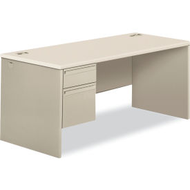 Hon Company HON38292LB9Q HON® Left Single Pedestal Desk - 66"W x 30"D x 30"H - Silver Mesh/Light Gray - 38000 Series image.