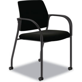 Ignition Guest Chair with Loop Arms & Casters, Polyurethane Seat, Black view 2