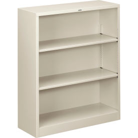 United Stationers Supply HS42ABC.Q HON® Metal Bookcase, Three-Shelf, 34-1/2"W x 12-5/8"D x 41"H, Light Gray image.