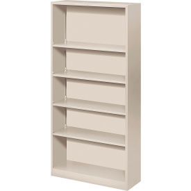 United Stationers Supply HS72ABC.Q HON® Metal Bookcase, Five-Shelf, 34-1/2"W x 12-5/8"D x 71"H, Light Gray image.