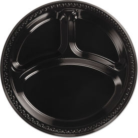 3-Compartment Heavyweight Plastic Plates, 10-1/4" Dia., Black, 125/Pack, 4 Packs/Carton view 2