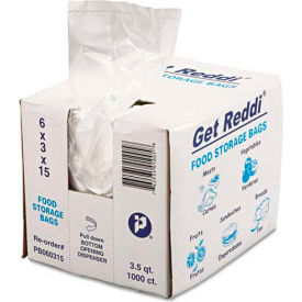United Stationers Supply IBSPB060315 Inteplast Group Get Reddi Poly Food Bags, 3.5 Qt., 6"W x 15"L, Clear, 1000/Pack image.