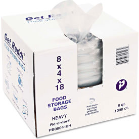 United Stationers Supply PB080418H Inteplast Group Food Bags, 8"W x 4"D x 18"L, 1 Mil, Clear, 1000/Pack image.