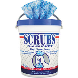 United Stationers Supply ITW42272CT Scrubs® Hand Cleaner Towels 10-1/2" x 12-1/4", Blue/White 72 Wipes/Bucket 6/Case - ITW42272CT image.