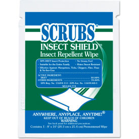 SCRUBS Insect Shield Insect Repellent Wipes, 8 x 10, White, 100/Carton - ITW91401
