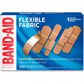United Stationers Supply 11507800 Band-Aid® Flexible Fabric Adhesive Bandages, Assorted Sizes, Beige, Pack of 100 image.