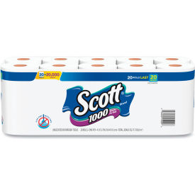 United Stationers Supply 20032 Scott® 1000 Bathroom Tissue, Septic Safe, 1-Ply, White, 1000 Sheet/Roll, 20/Pack image.
