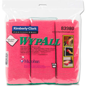 United Stationers Supply KCC83980 WypAll® Microfiber Cloths, Reusable, 15-3/4" x 15-3/4", Red, 6/Pack, 4 Packs/Carton image.