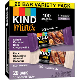 United Stationers Supply 27970 Kind® Minis, Salted Caramel, Dark Chocolate Nut, Dark Chocolate Almond & Coconut Bar, Pk of 20 image.