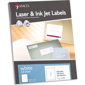 Maco Tag & Label ML0100 Maco® White All-Purpose Labels, 8 1/2 x 11, 100/Box image.