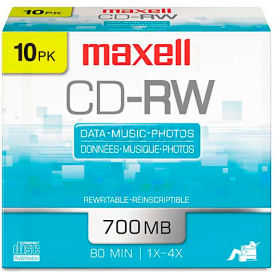 Maxell Corp. Of America 630011 Maxell 630011 CD-RW Discs, 700MB/80min, 4x, Silver, 10/Pack image.