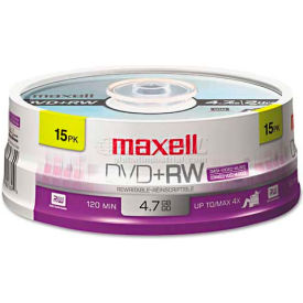 Maxell Corp. Of America 634046 Maxell 634046 DVD+RW Discs, 4.7GB, 4x, Spindle, Silver, 15/Pack image.