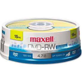 Maxell Corp. Of America 635117 Maxell 635117 DVD-RW Discs, 4.7GB, 2x, Spindle, Gold, 15/Pack image.
