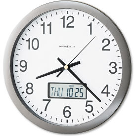 Howard Miller Clock Co 625195 Howard Miller® Chronicle Wall Clock with LCD Inset, 14" Overall Diameter, Gray Case, 1 AA image.