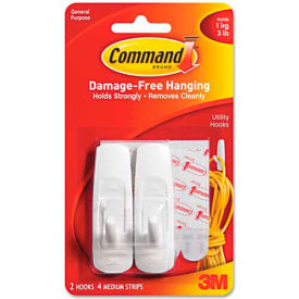 3M Command General Purpose Hooks, 3-lb Capacity, Plastic, White, 2/Pack