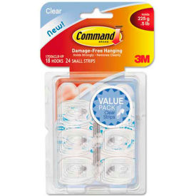3M 17006CLR18ES 3M Command™ Clear Hooks and Strips, Plastic, Mini, 18 Hooks with 24 Adhesive Strips per Pack image.