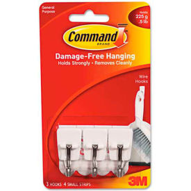 3M 17067ES 3M Command™ General Purpose Hooks, Small, Holds 1/2-lb, White, 3/Pack image.