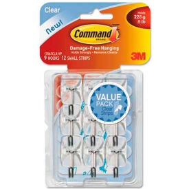 3M Command Clear Hooks & Strips, Plastic/Wire, Small, 9 Hooks w/12 Adhesive Strips per Pack