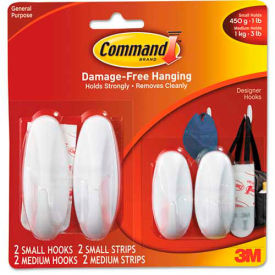 3M 170812VPES 3M Command™ General Purpose Hooks Value Pack, Small/Medium,  Holds 3-lb, White, 4/Pack