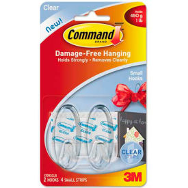 3M 17092CLRES 3M Command™ Clear Hooks and Strips, Plastic, Small, 2 Hooks with 4 Adhesive Strips per Pack image.