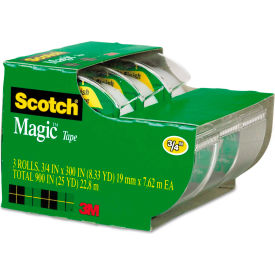 3m 3105 Scotch® Magic Tape, Refillable Dispenser, 3/4" x 300", 3/Pack image.