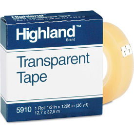3m 5910121296 Highland™ Transparent Tape, 1/2" x 1296", 1" Core, Clear image.