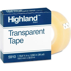 3m 5910341296 Highland™ Transparent Tape, 3/4" x 1296", 1" Core, Clear image.
