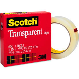 3m 60012592 Scotch® Transparent Tape, 1" x 72yds, 3" Core, Clear image.