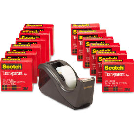 3m 600KC60 Scotch® Transparent Tape Dispenser Value Pack, 1" Core, Black, 12/Pack image.