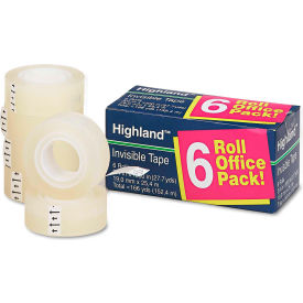 3m 6200K6 Highland™ Invisible Permanent Mending Tape, 3/4" x 1000", 1" Core, Clear, 6/Pack image.