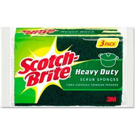 3M HD-3 Scotch-Brite™ MMMHD3 Heavy-Duty Scrub Sponge,4 1/2 x 2 7/10 x 6/10" Green/Yellow,3/Pack image.