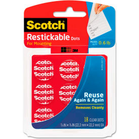3m R105 Scotch® Restickable Mounting Tabs, 7/8 x 7/8, Clear, 18/Pack image.