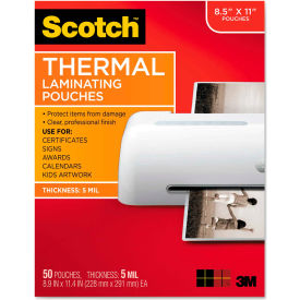 3M TP585450 Scotch® Letter Size Thermal Laminating Pouches, 5 mil, 11 1/2 x 9, 50/Pack image.