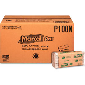 Marcal PRO Folded Paper Towels, 1-Ply, 12-7/8 x 10-1/8 , Natural, 150/Pack, 16 Packs/Carton