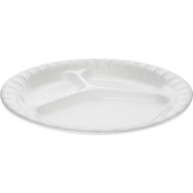 United Stationers Supply 0TK100110000 Pactiv Evergreen™ Placesetter Deluxe Plate w/ 3 Compartment, 8-7/8" Dia., White, Pack of 500 image.