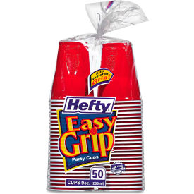 Hefty C20950 Hefty® Easy Grip Disposable Plastic Party Cups, 9 oz, Red, 50/Pack image.