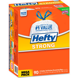 Reynolds Food Packaging RFPE84574 Hefty® Strong Tall Kitchen Drawstring Trash Bags - White, 13 Gal, 0.9 Mil, 90/Box -RFPE84574 image.