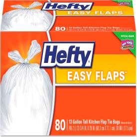 United Stationers Supply E84563 Hefty® Easy Flaps Trash Bags, 13 Gal, 0.8 mil, 23.75" x 28", White, 80/Box image.