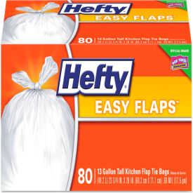 United Stationers Supply E8-4563 Hefty® Easy Flaps Trash Bags, 13 Gal, 0.69 mil, 23.75" x 28", White, 480/Case image.