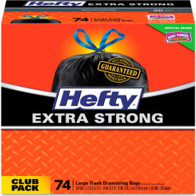 United Stationers Supply E8-5274 Hefty® Ultra Strong Tall Kitchen and Trash Bags, 30 Gal, 1.1 mil, 30" x 33", Black, 222/Case image.