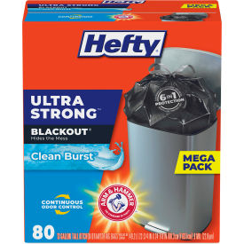 United Stationers Supply PCTE88352CT Hefty® Ultra Strong BlackOut Tall-Kitchen Drawstring Bags, 13 gal, 0.9 mil, Black, 240/Carton image.