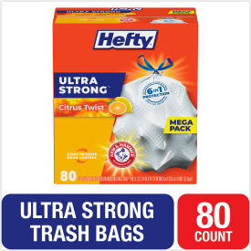 United Stationers Supply PCTE88354 Hefty® Ultra Strong Scented Tall White Kitchen Bags, 13 gal, 0.9 mil, White, 80/Box image.