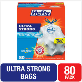 United Stationers Supply PCTE88356 Hefty® Ultra Strong Scented Tall White Kitchen Bags, 13 gal, 0.9 mil, White, 80/Box image.
