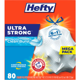 United Stationers Supply PCTE88356CT Hefty® Ultra Strong Scented Tall White Kitchen Bags, 13 gal, 0.9 mil, White, 240/Carton image.